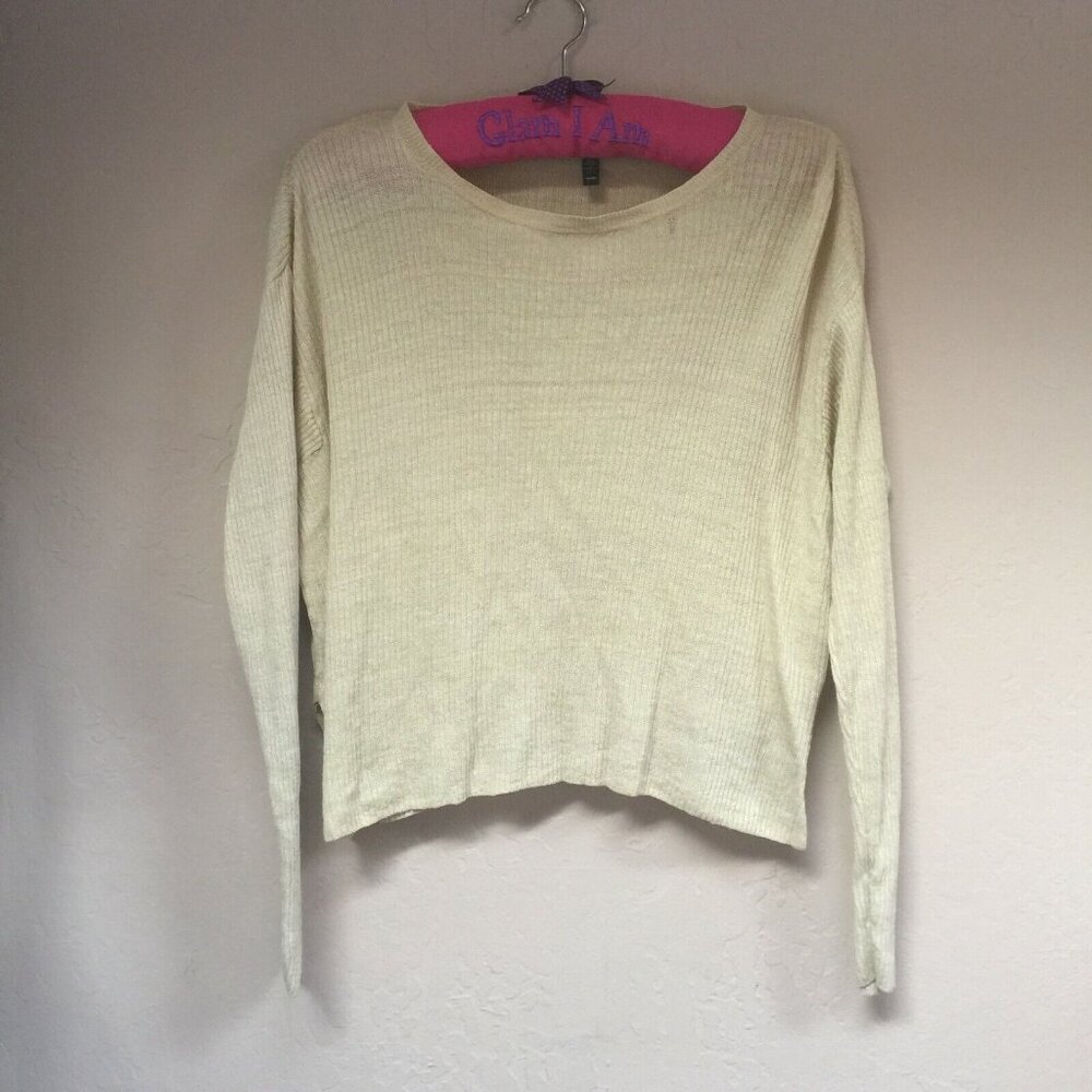 Eileen Fisher Womens XS Boat Neck 100% Organic Linen Rib Knit Sweater Lime